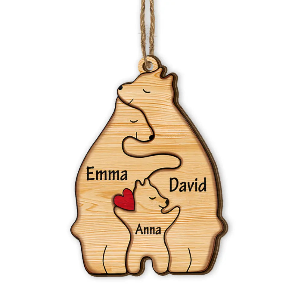 Love Family, Bear Family Puzzle - Personalized Wooden Ornament, Animal Puzzle Christmas Ornament, Family Keepsake - ORN206