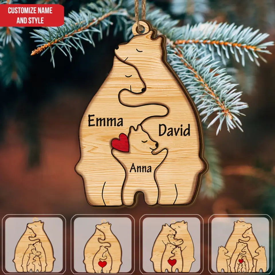 Love Family, Bear Family Puzzle - Personalized Wooden Ornament, Animal Puzzle Christmas Ornament, Family Keepsake - ORN206