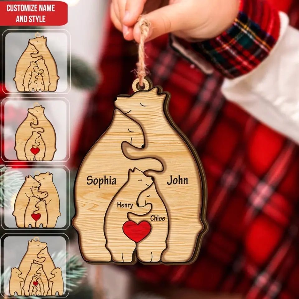 Love Family, Bear Family Puzzle - Personalized Wooden Ornament, Animal Puzzle Christmas Ornament, Family Keepsake - ORN206