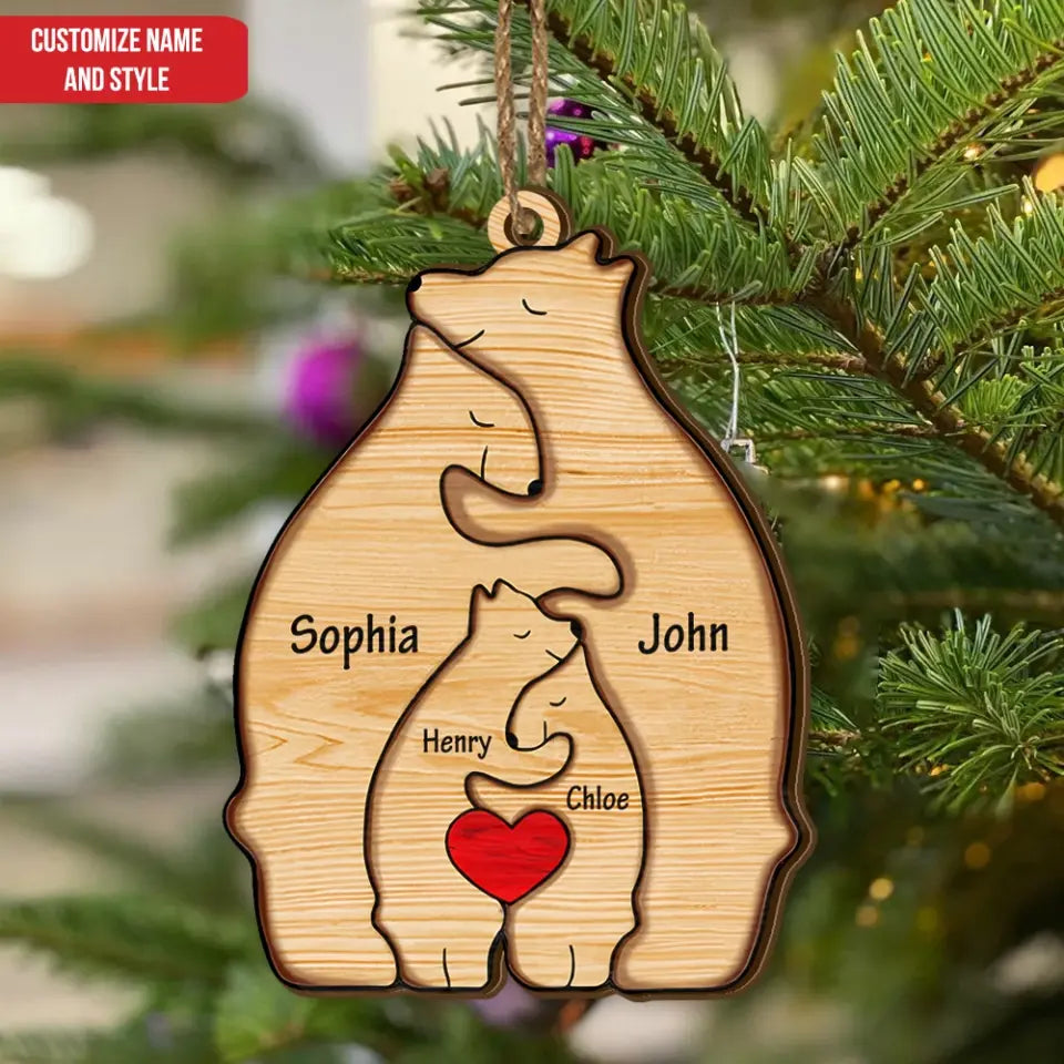 Love Family, Bear Family Puzzle - Personalized Wooden Ornament, Animal Puzzle Christmas Ornament, Family Keepsake - ORN206
