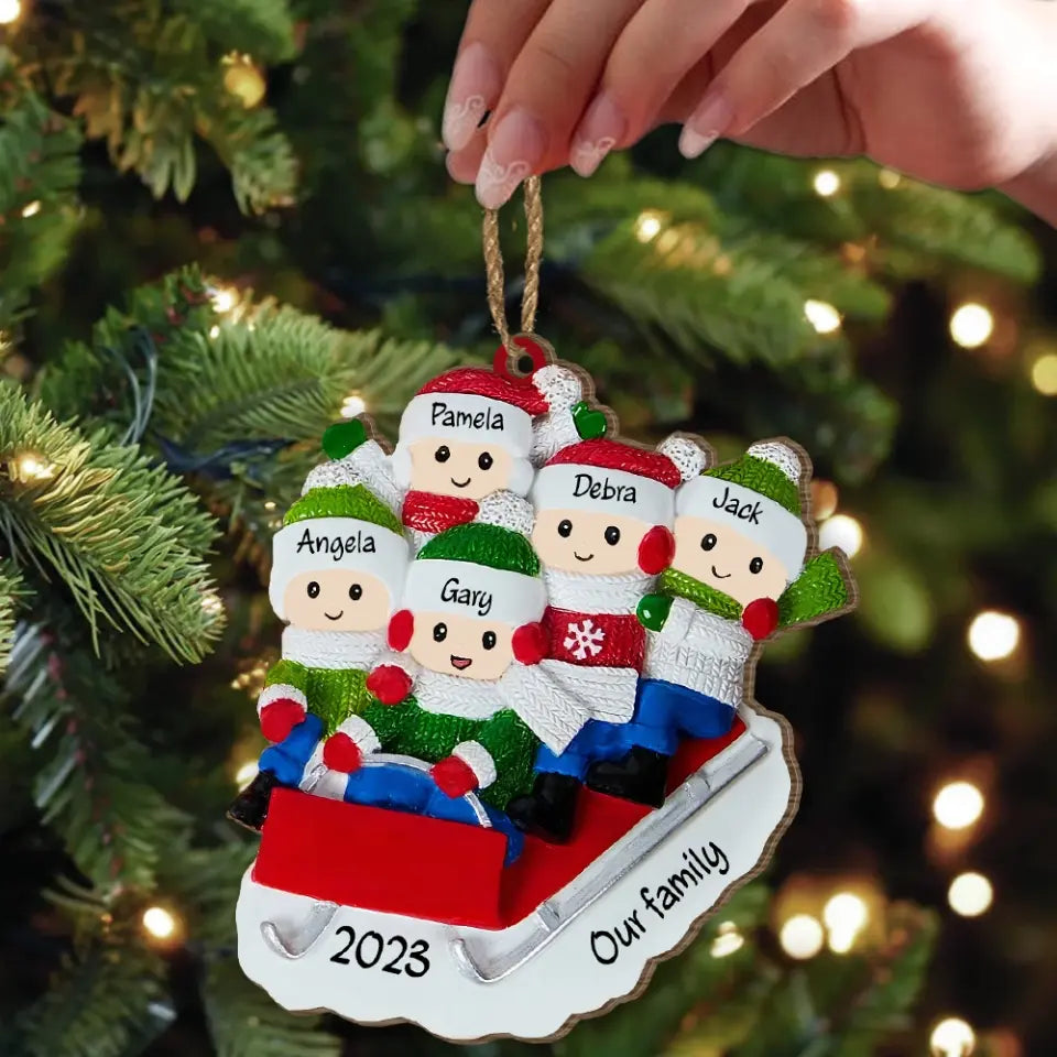 Family Ski Christmas - Personalized Wooden Ornaments, Christmas Gift For Family - ORN210