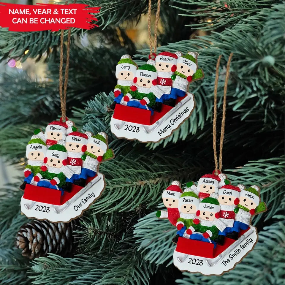 Family Ski Christmas - Personalized Wooden Ornaments, Christmas Gift For Family - ORN210