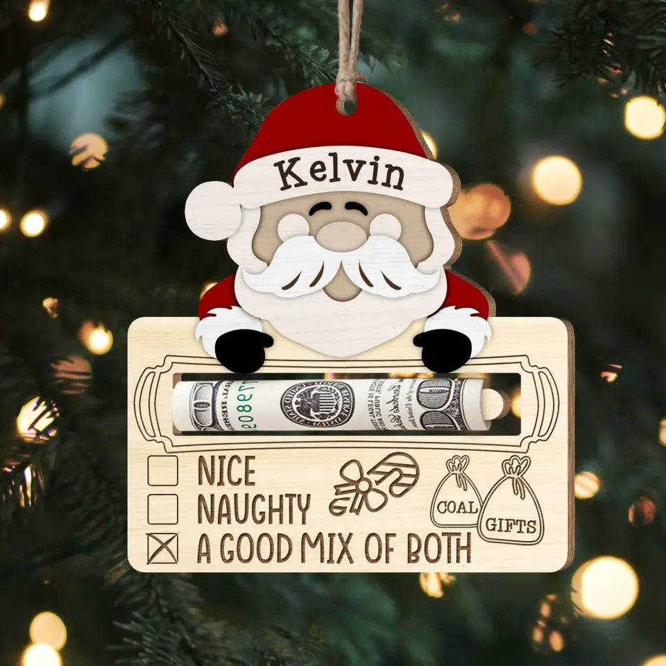 Cute Santa's List, Merry Christmas - Personalized Wooden Ornament, Money Holder - ORN173