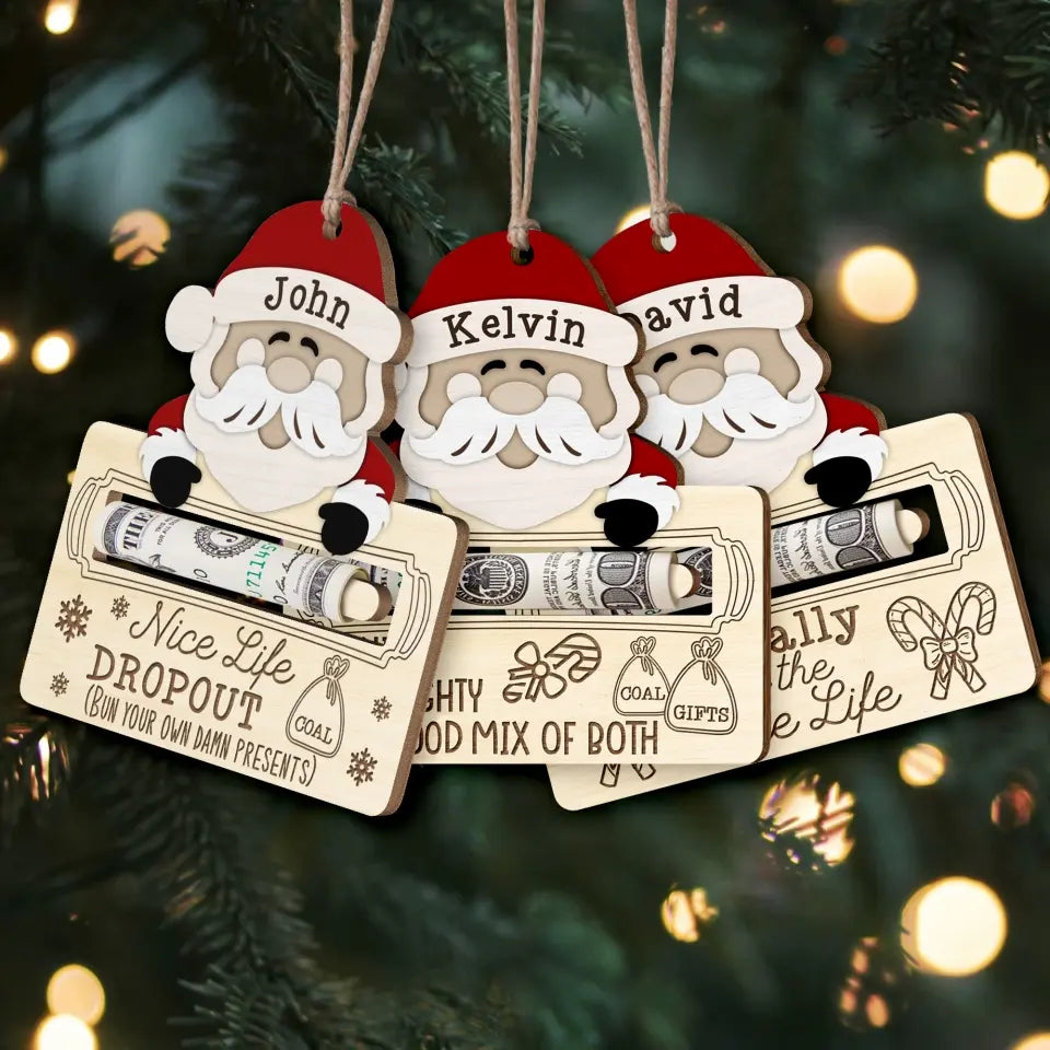 Cute Santa's List, Merry Christmas - Personalized Wooden Ornament, Money Holder - ORN173