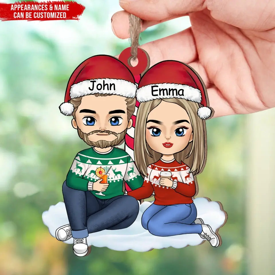 Couple Cheers To A Merry Christmas - Personalized Wooden Sign, Christmas Gift For Couple - ORN209