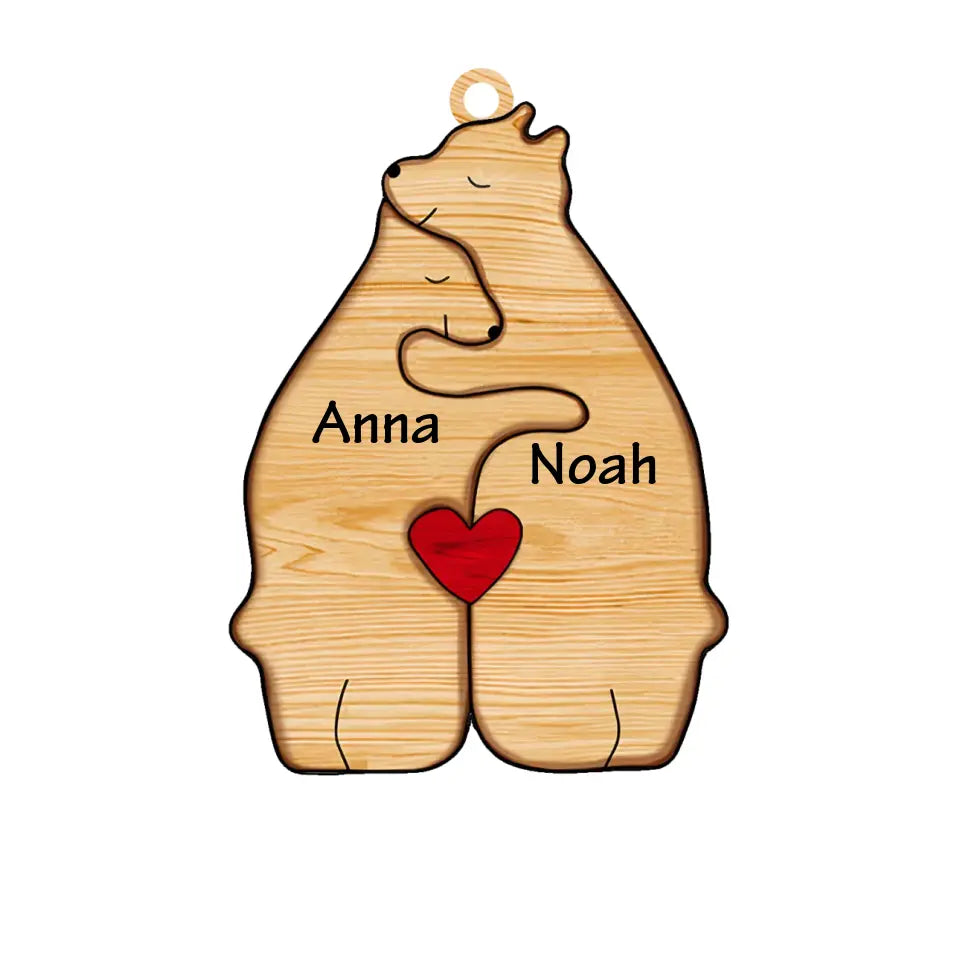 Love Family, Bear Family Puzzle - Personalized Wooden Ornament, Animal Puzzle Christmas Ornament, Family Keepsake - ORN206