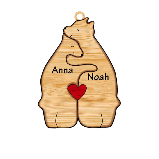 Love Family, Bear Family Puzzle - Personalized Wooden Ornament, Animal Puzzle Christmas Ornament, Family Keepsake - ORN206