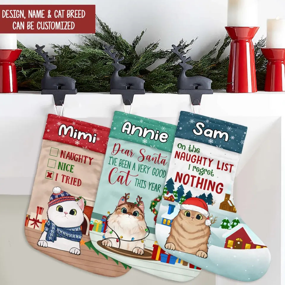 Meowy Christmas Stocking - Personalized Stocking, Christmas Gift For Cat Lovers - SCS13