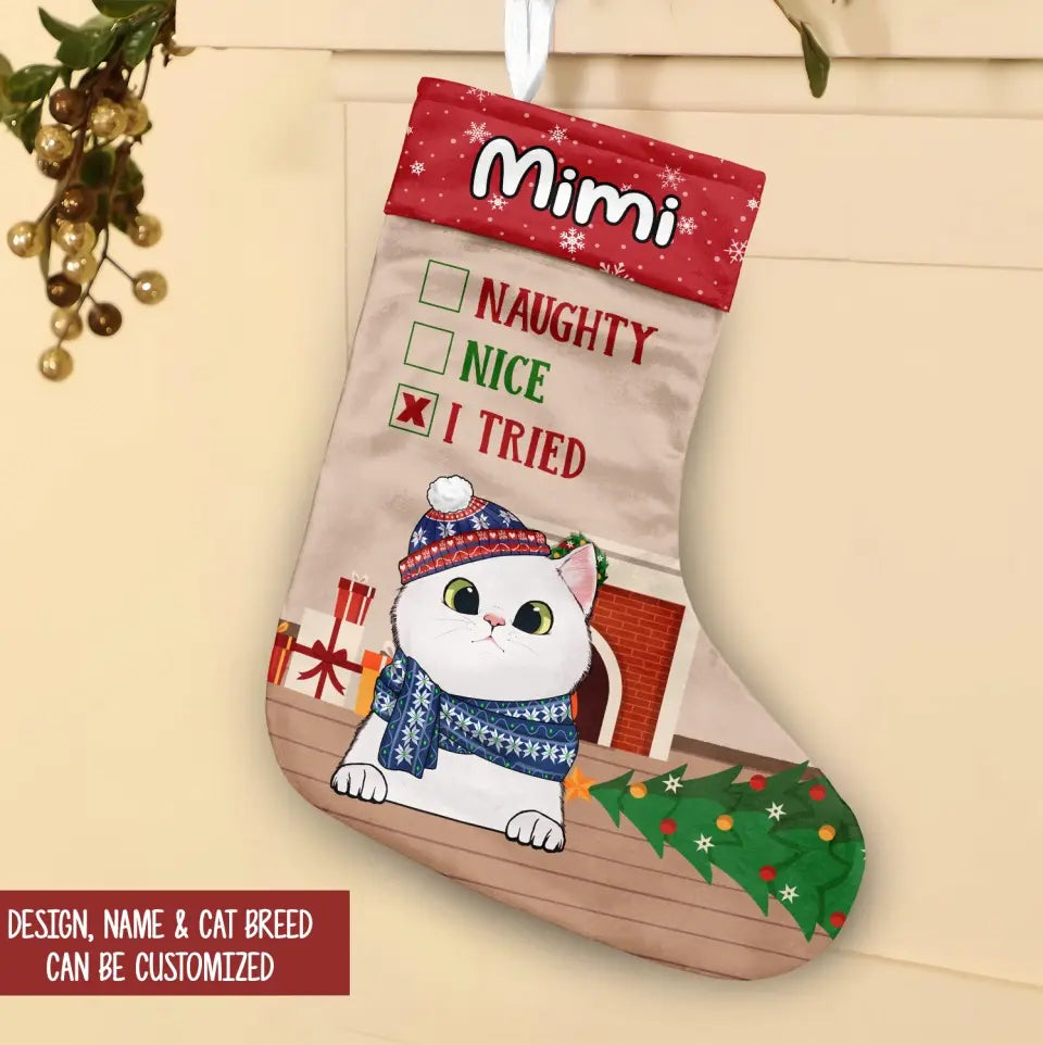 Meowy Christmas Stocking - Personalized Stocking, Christmas Gift For Cat Lovers - SCS13