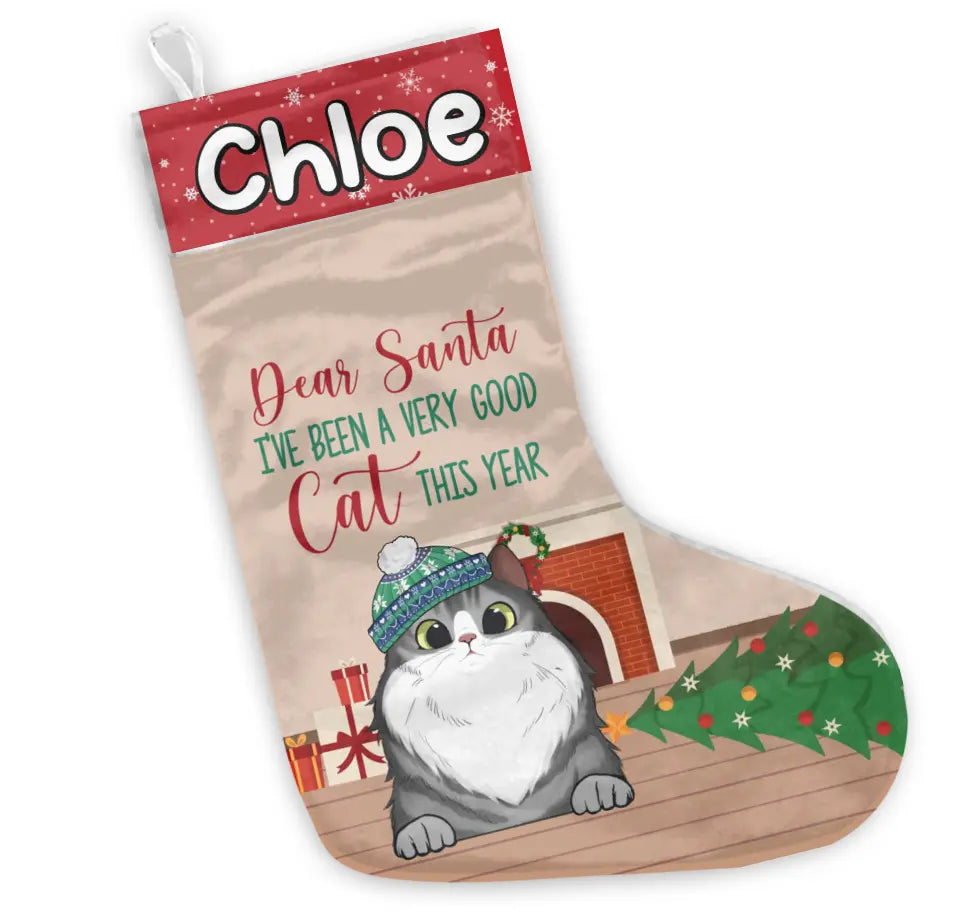 Meowy Christmas Stocking - Personalized Stocking, Christmas Gift For Cat Lovers - SCS13