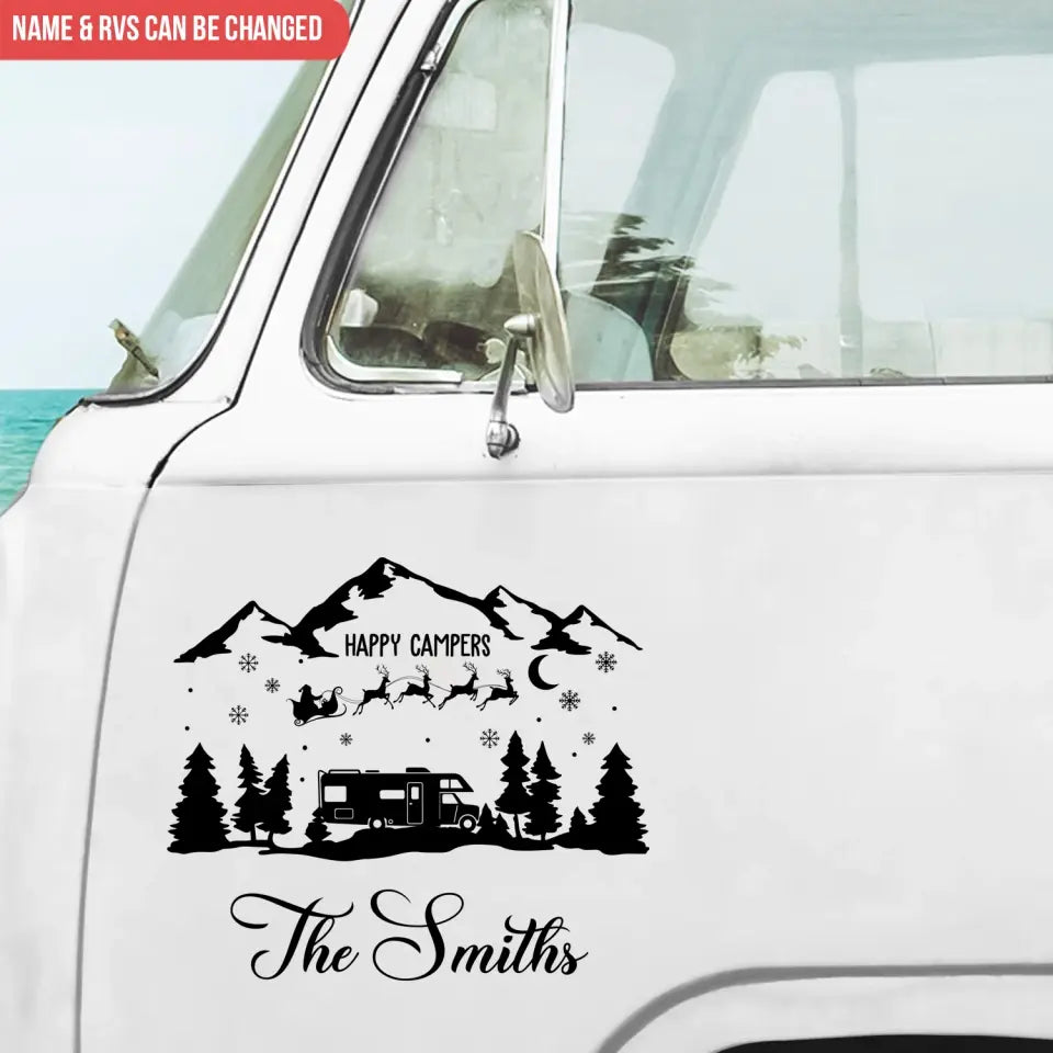 Happy Campers Christmas - Personalized Decal, Camping Gift, Christmas Gift - PCD92