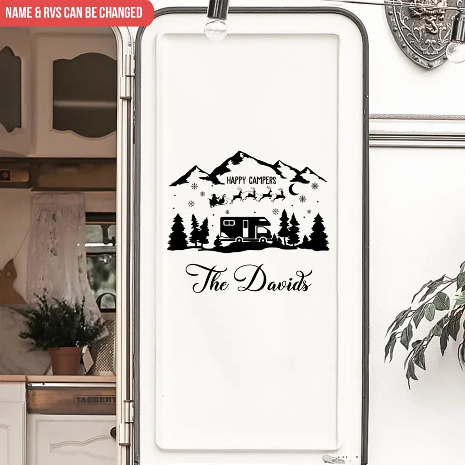 Happy Campers Christmas - Personalized Decal, Camping Gift, Christmas Gift - PCD92