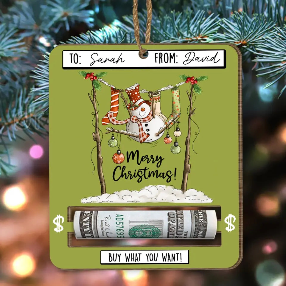 Merry Christmas Money Card - Personalized Wooden Ornament, Money Holder, Christmas Gift - ORN222