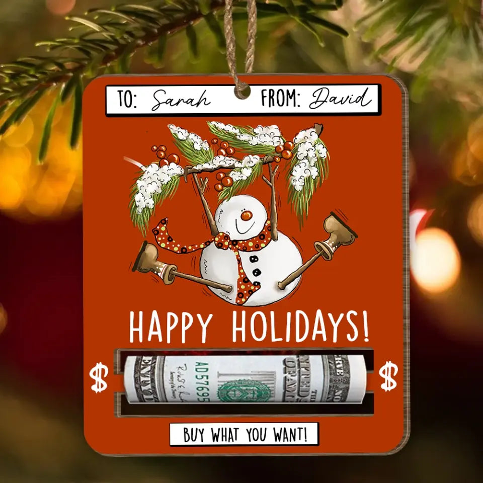 Merry Christmas Money Card - Personalized Wooden Ornament, Money Holder, Christmas Gift - ORN222