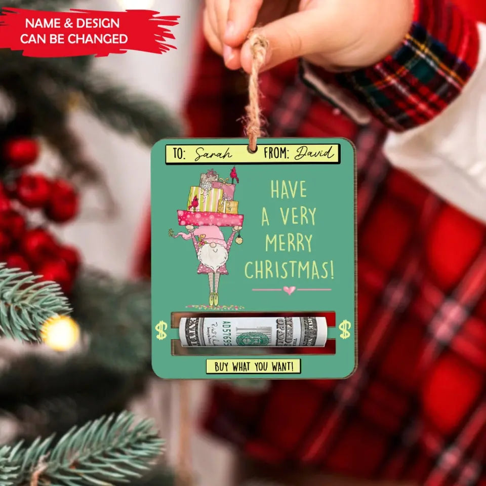 Merry Christmas Money Card - Personalized Wooden Ornament, Money Holder, Christmas Gift - ORN222
