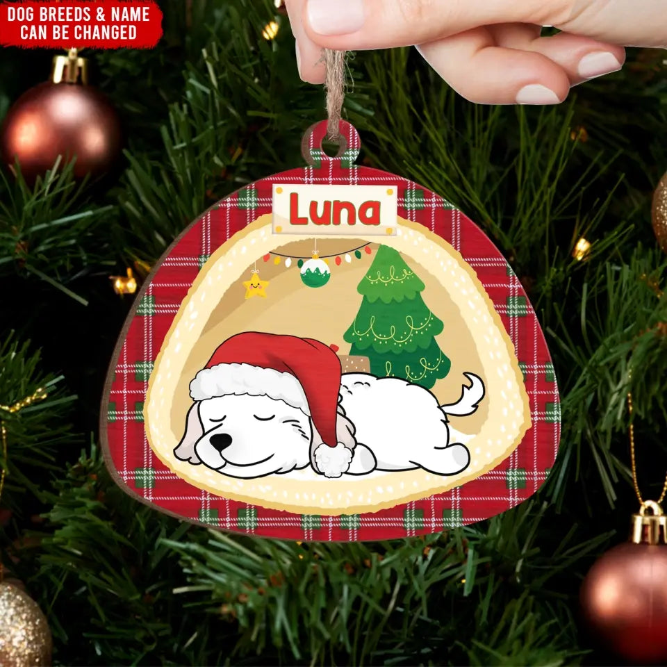 Dog Sleep On Bed Merry Pawliday - Personalized Wooden Ornament, Christmas Gift for Dog Lovers, Dog Dad, Dog Mom - ORN221