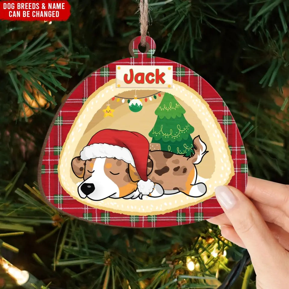 Dog Sleep On Bed Merry Pawliday - Personalized Wooden Ornament, Christmas Gift for Dog Lovers, Dog Dad, Dog Mom - ORN221
