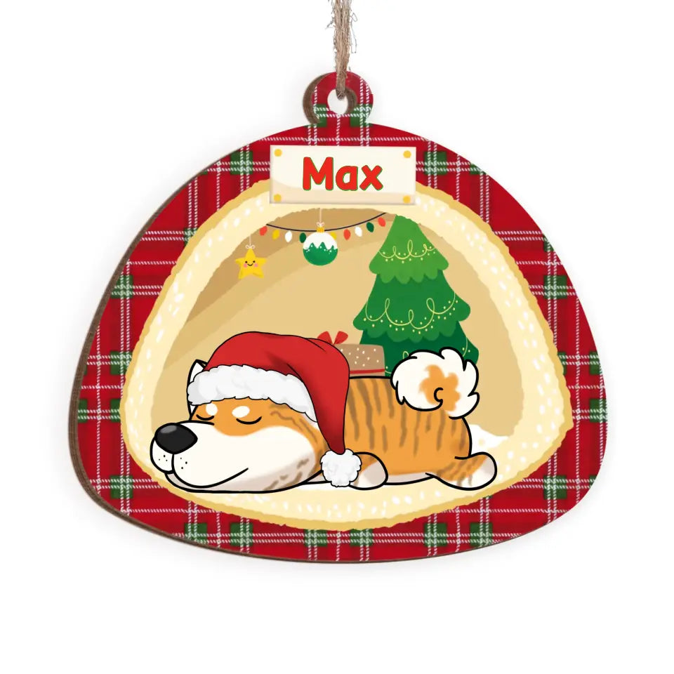 Dog Sleep On Bed Merry Pawliday - Personalized Wooden Ornament, Christmas Gift for Dog Lovers, Dog Dad, Dog Mom - ORN221
