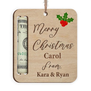 Merry Christmas Money Holder, Money Clip - Personalized Wooden Ornament - ORN169