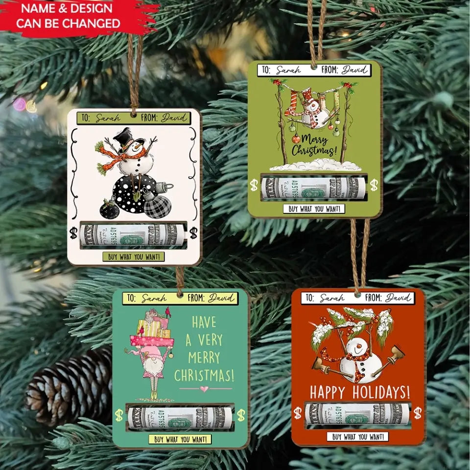 Merry Christmas Money Card - Personalized Wooden Ornament, Money Holder, Christmas Gift - ORN222