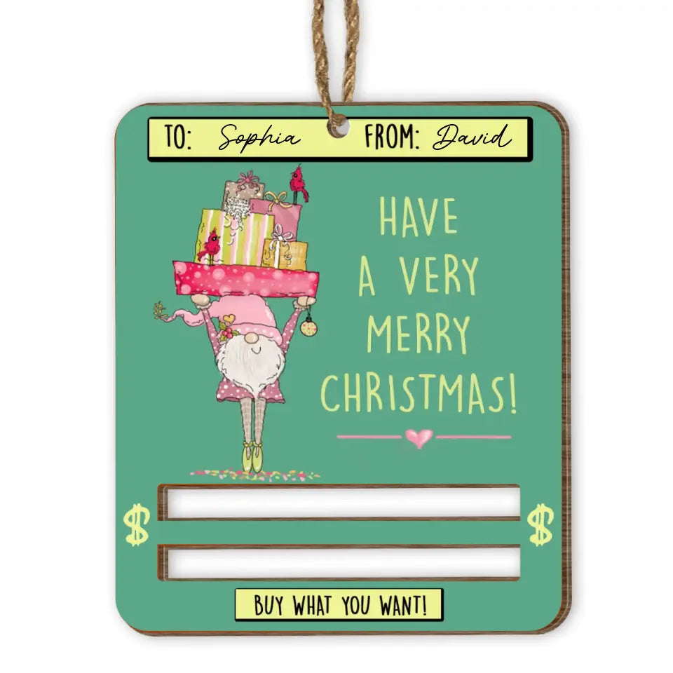 Merry Christmas Money Card - Personalized Wooden Ornament, Money Holder, Christmas Gift - ORN222