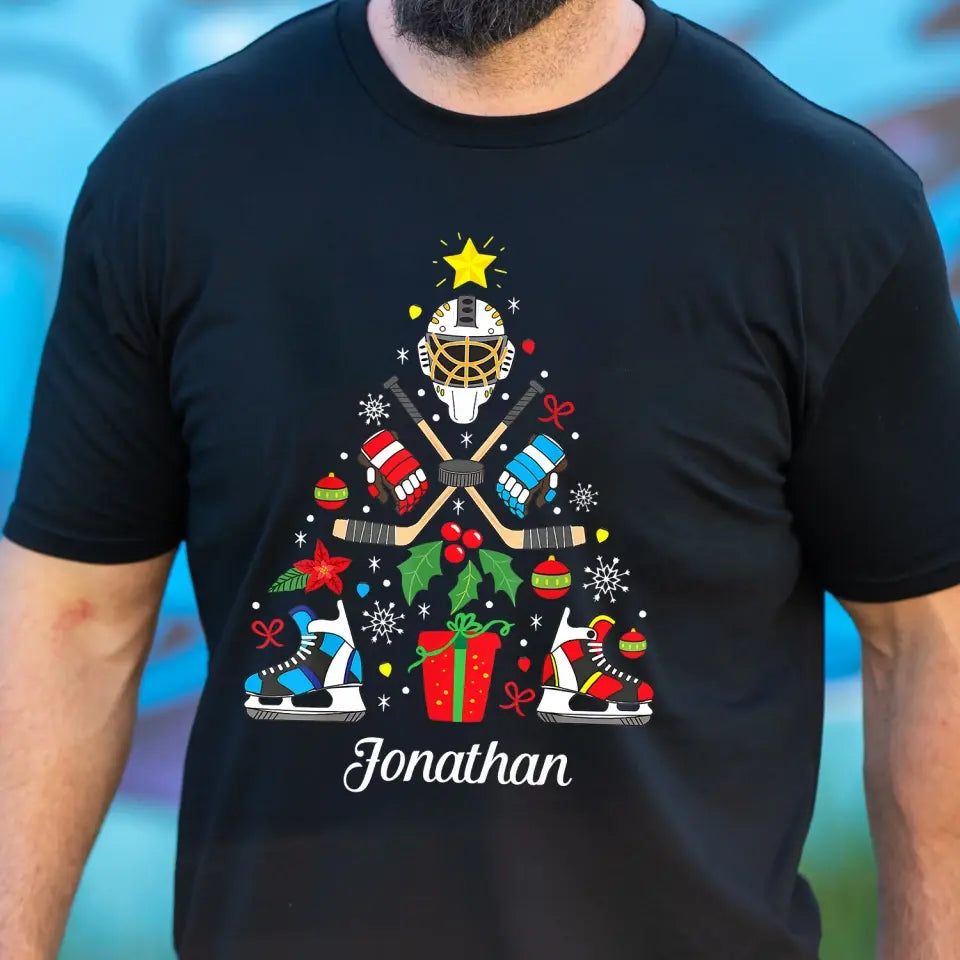 Christmas Ice Hockey - Personalized T-Shirt, Christmas T-Shirt, Christmas Gift For Hockey Lovers - TS1029