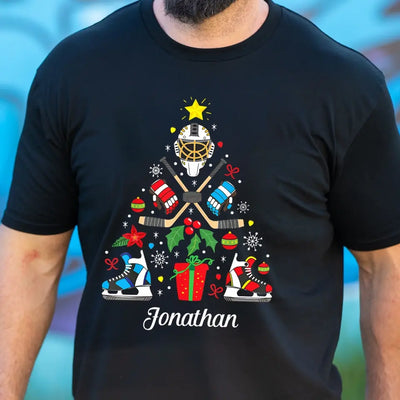 Christmas Ice Hockey - Personalized T-Shirt, Christmas T-Shirt, Christmas Gift For Hockey Lovers - TS1029