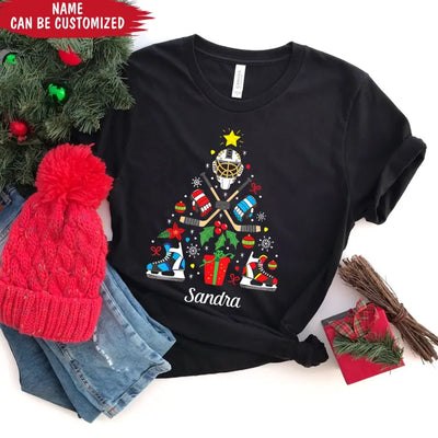 Christmas Ice Hockey - Personalized T-Shirt, Christmas T-Shirt, Christmas Gift For Hockey Lovers - TS1029