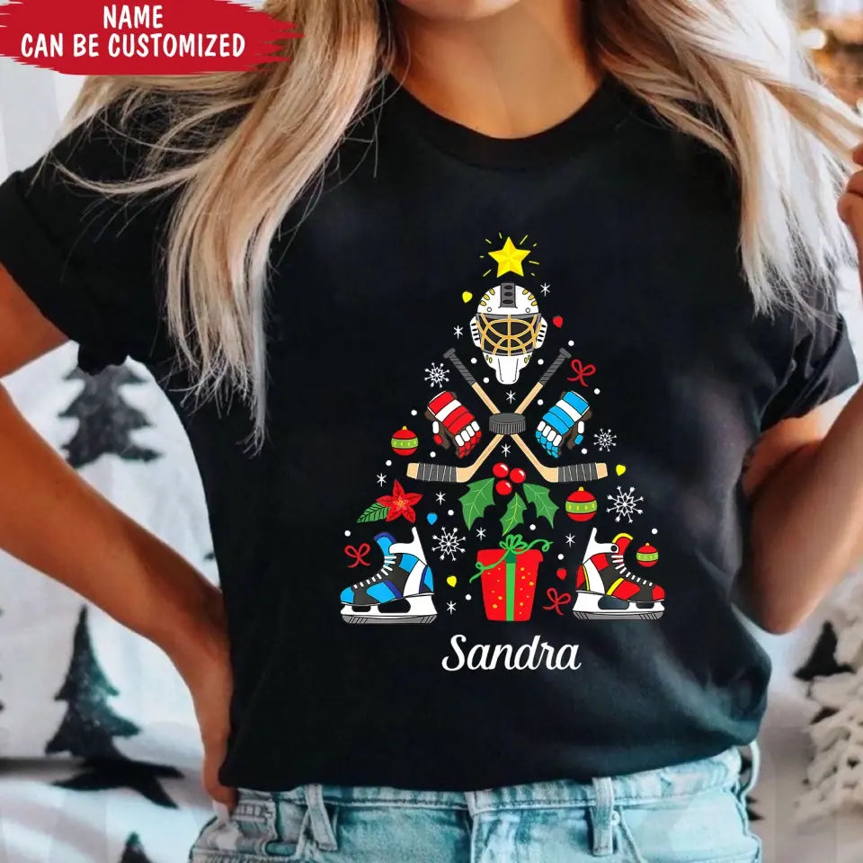 Christmas Ice Hockey - Personalized T-Shirt, Christmas T-Shirt, Christmas Gift For Hockey Lovers - TS1029