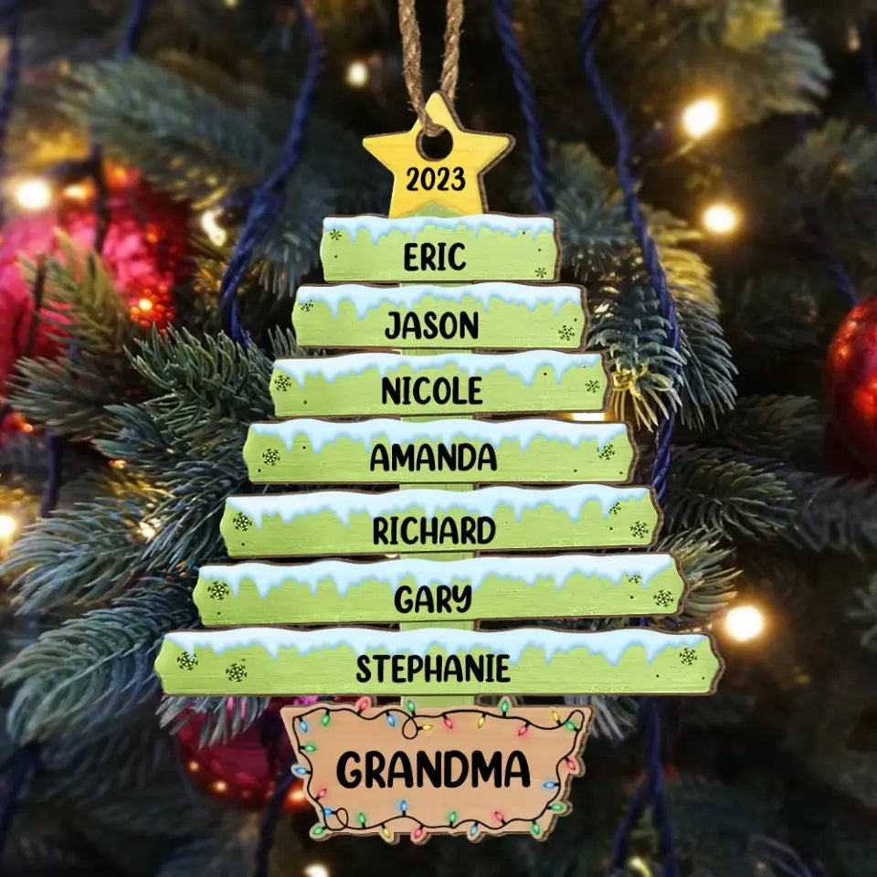 Family Christmas Tree Family Is Everything - Personalized Wooden Ornament, Christmas Gift for Grandma/Nana/Family Members - ORN228