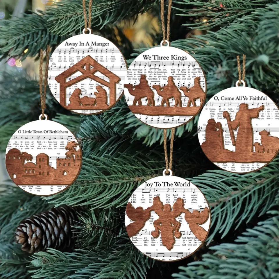 Music Sheet Nativity Ornament - Personalized 2 Layer Wooden Ornament, Christmas Decoration - ORN226