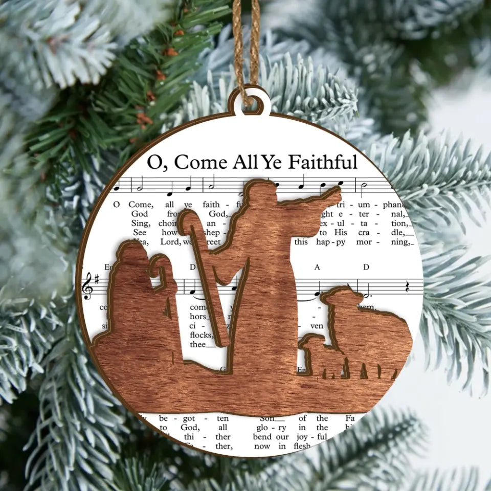 Music Sheet Nativity Ornament - Personalized 2 Layer Wooden Ornament, Christmas Decoration - ORN226