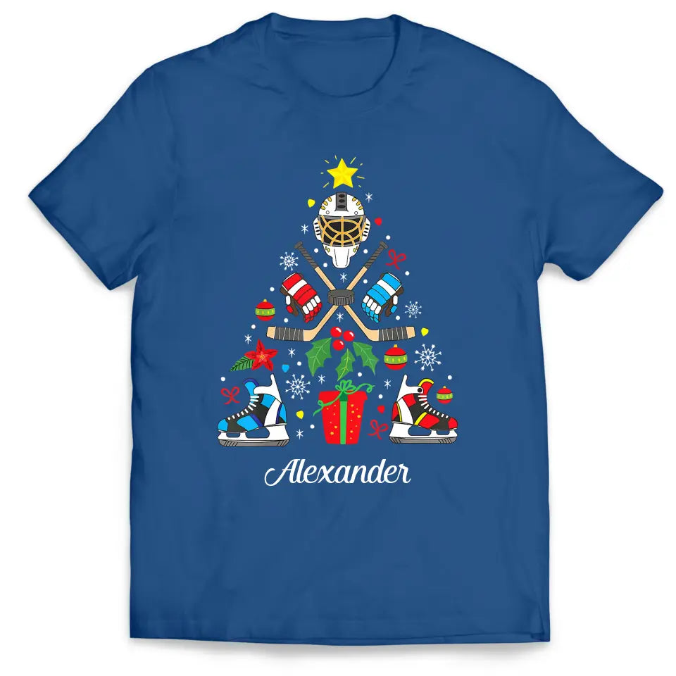 Christmas Ice Hockey - Personalized T-Shirt, Christmas T-Shirt, Christmas Gift For Hockey Lovers - TS1029