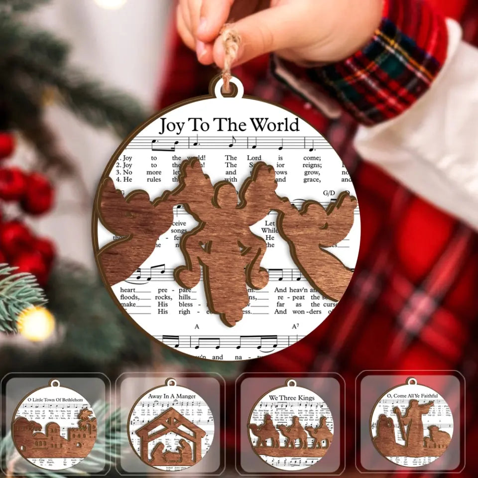 Music Sheet Nativity Ornament - Personalized 2 Layer Wooden Ornament, Christmas Decoration - ORN226
