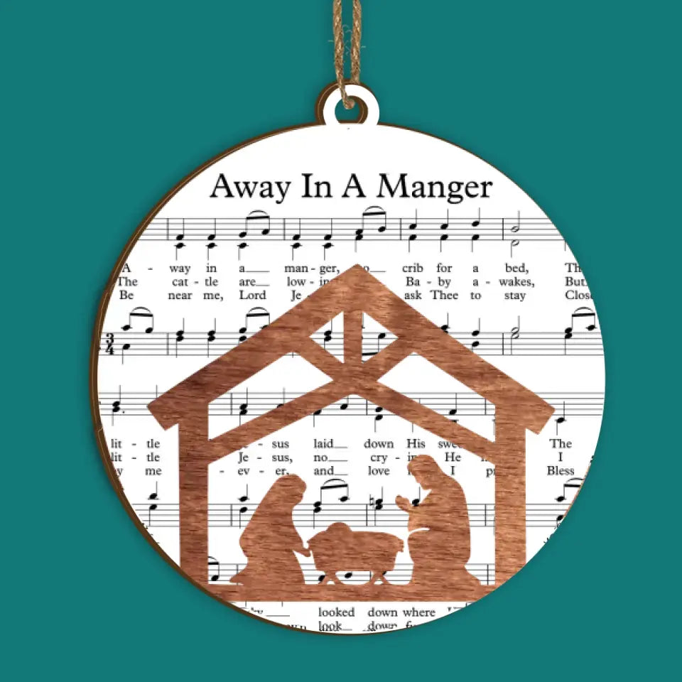 Music Sheet Nativity Ornament - Personalized 2 Layer Wooden Ornament, Christmas Decoration - ORN226