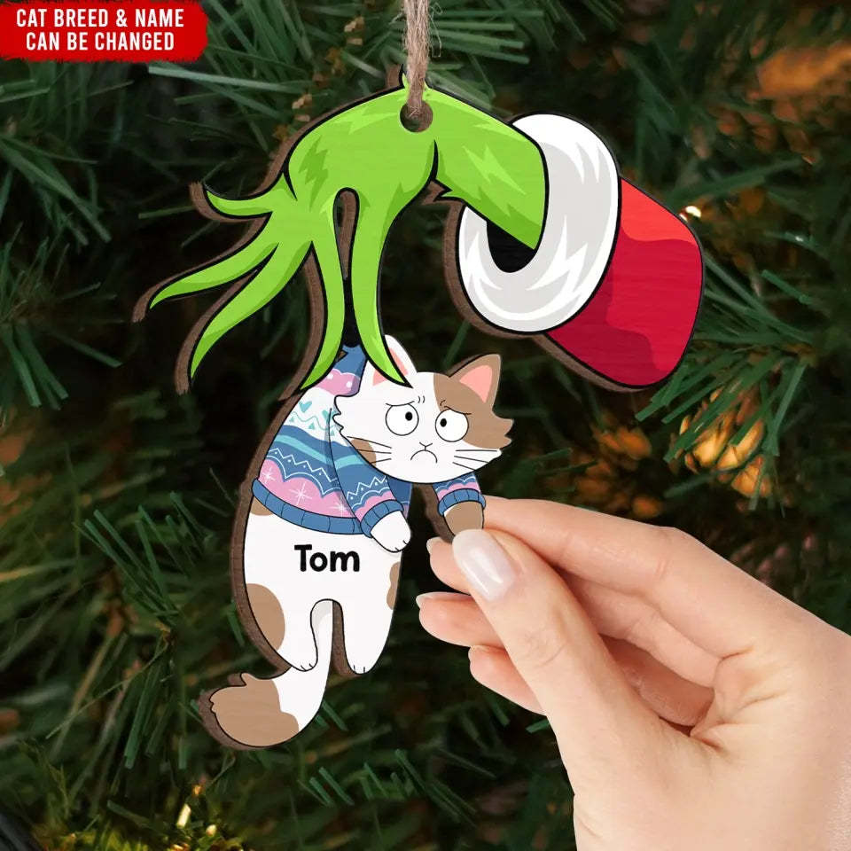 Stealing Christmas Cat - Personalized Wooden Ornament, Christmas Gift For Cat Lovers, Cat Mom, Cat Dad - ORN231