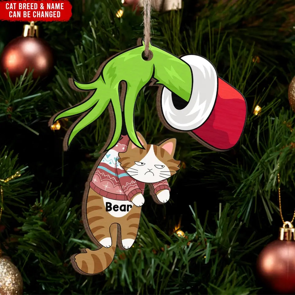 Stealing Christmas Cat - Personalized Wooden Ornament, Christmas Gift For Cat Lovers, Cat Mom, Cat Dad - ORN231