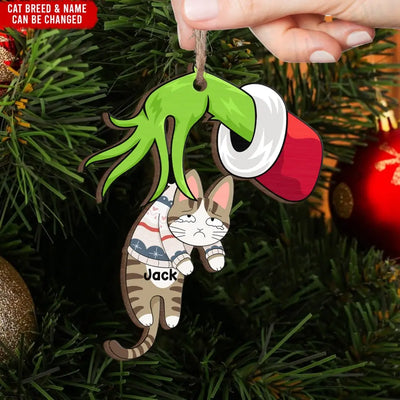 Stealing Christmas Cat - Personalized Wooden Ornament, Christmas Gift For Cat Lovers, Cat Mom, Cat Dad - ORN231