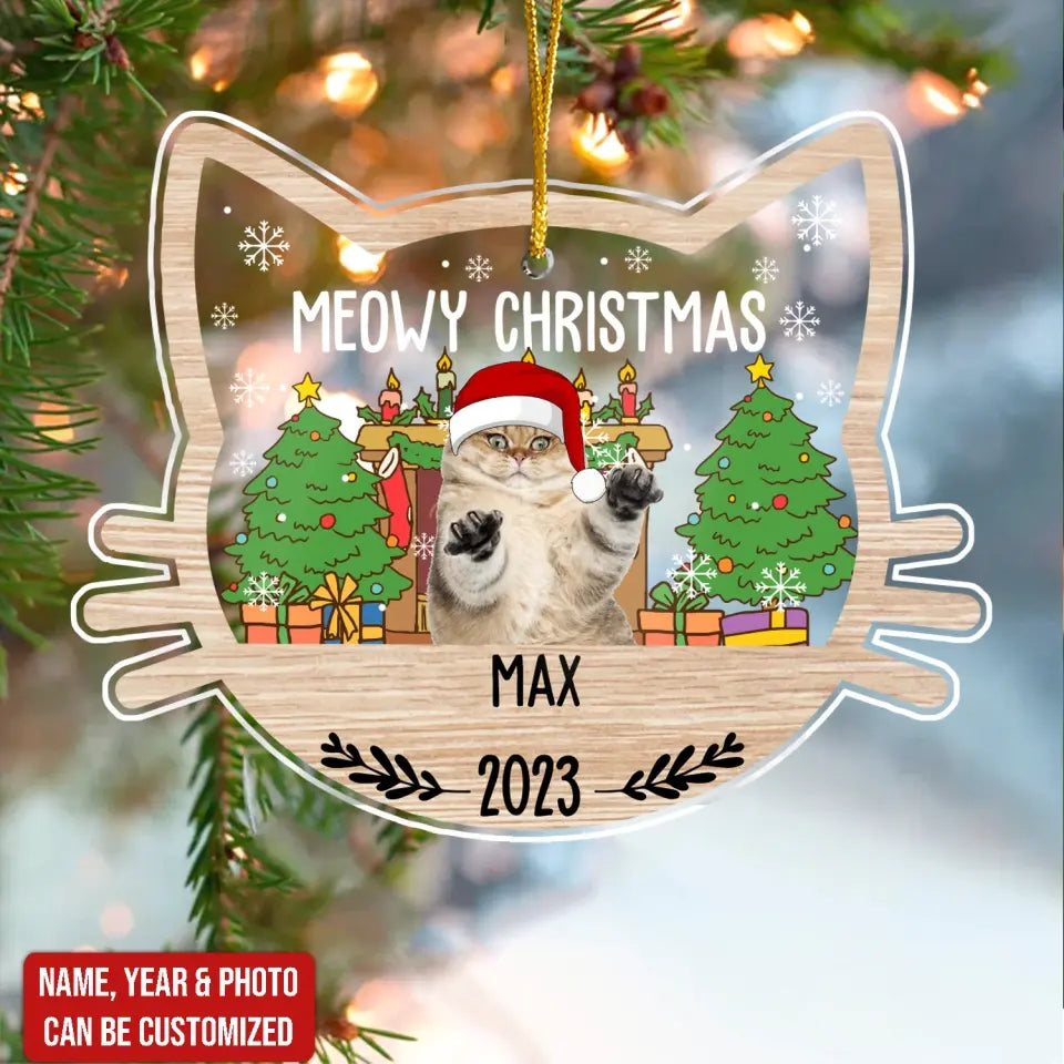 Meowy Christmas - Personalized Acrylic Ornament, Christmas Ornament For Cat Lover - ORN230