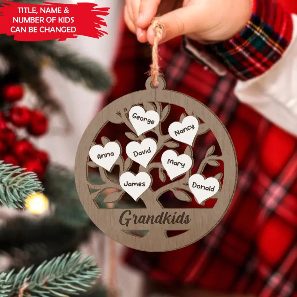 Family Tree, Grandkids - Personalized Wooden Ornament, Oranament Gift For Family - ORN234