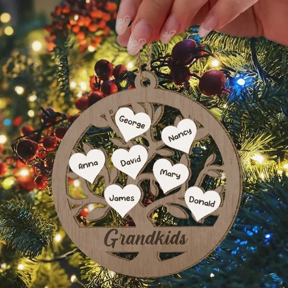 Family Tree, Grandkids - Personalized Wooden Ornament, Oranament Gift For Family - ORN234