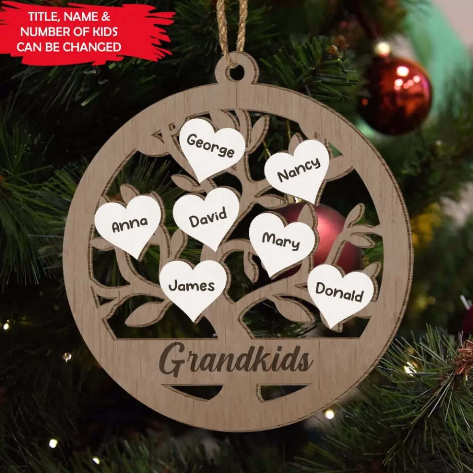 Family Tree, Grandkids - Personalized Wooden Ornament, Oranament Gift For Family - ORN234