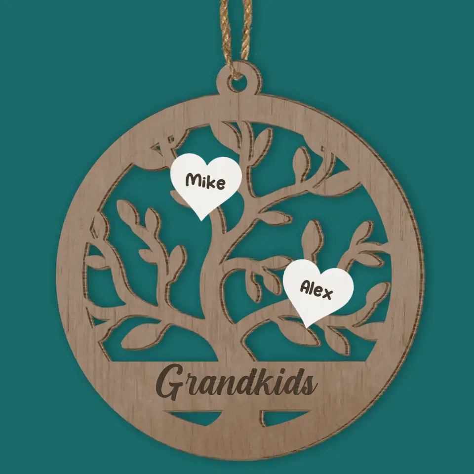 Family Tree, Grandkids - Personalized Wooden Ornament, Oranament Gift For Family - ORN234