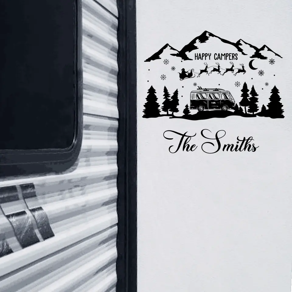 Happy Campers Christmas - Personalized Decal, Camping Gift, Christmas Gift - PCD92