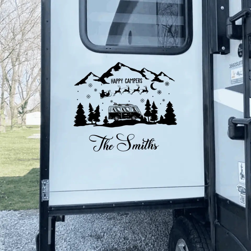 Happy Campers Christmas - Personalized Decal, Camping Gift, Christmas Gift - PCD92
