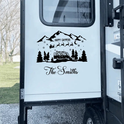 Happy Campers Christmas - Personalized Decal, Camping Gift, Christmas Gift - PCD92