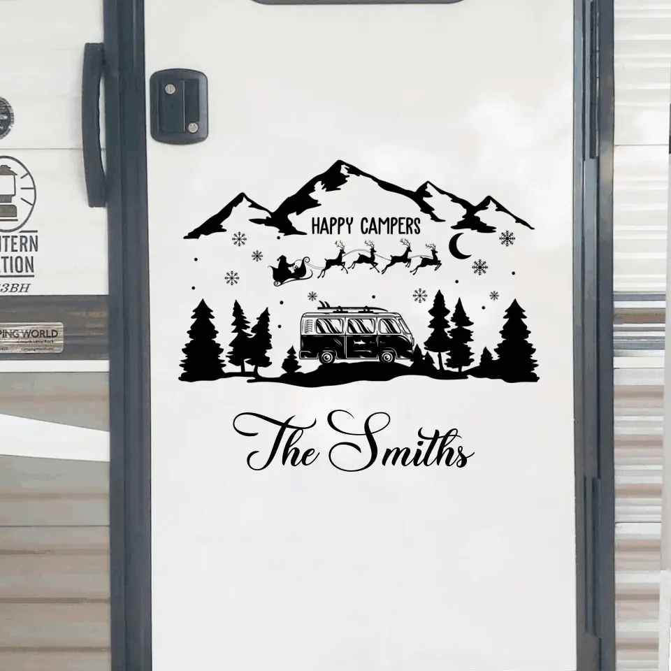 Happy Campers Christmas - Personalized Decal, Camping Gift, Christmas Gift - PCD92