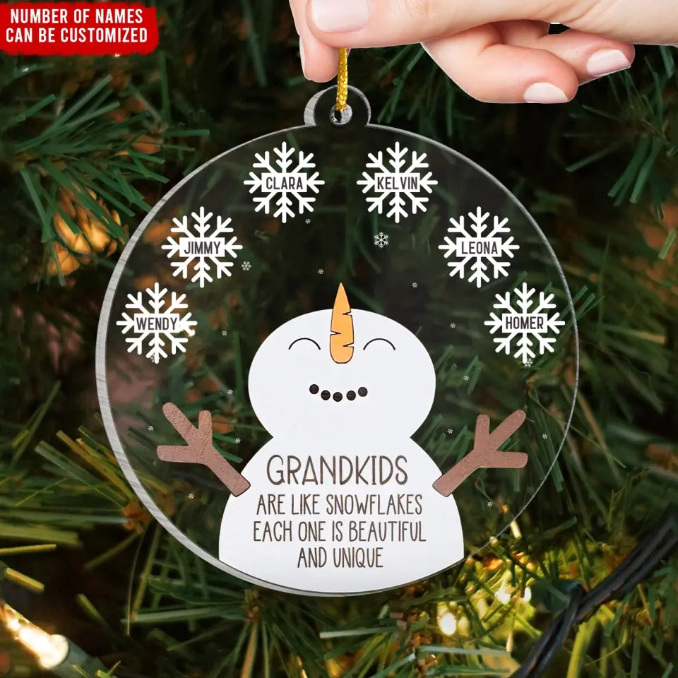 Grandkids Are Like Snowflakes - Personalized Acrylic Ornament, Grandchild Snowman Family - ORN216