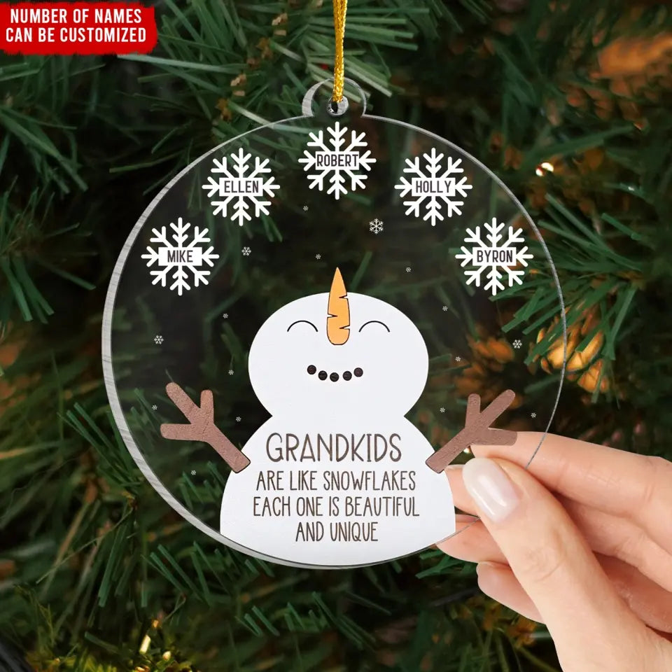 Grandkids Are Like Snowflakes - Personalized Acrylic Ornament, Grandchild Snowman Family - ORN216