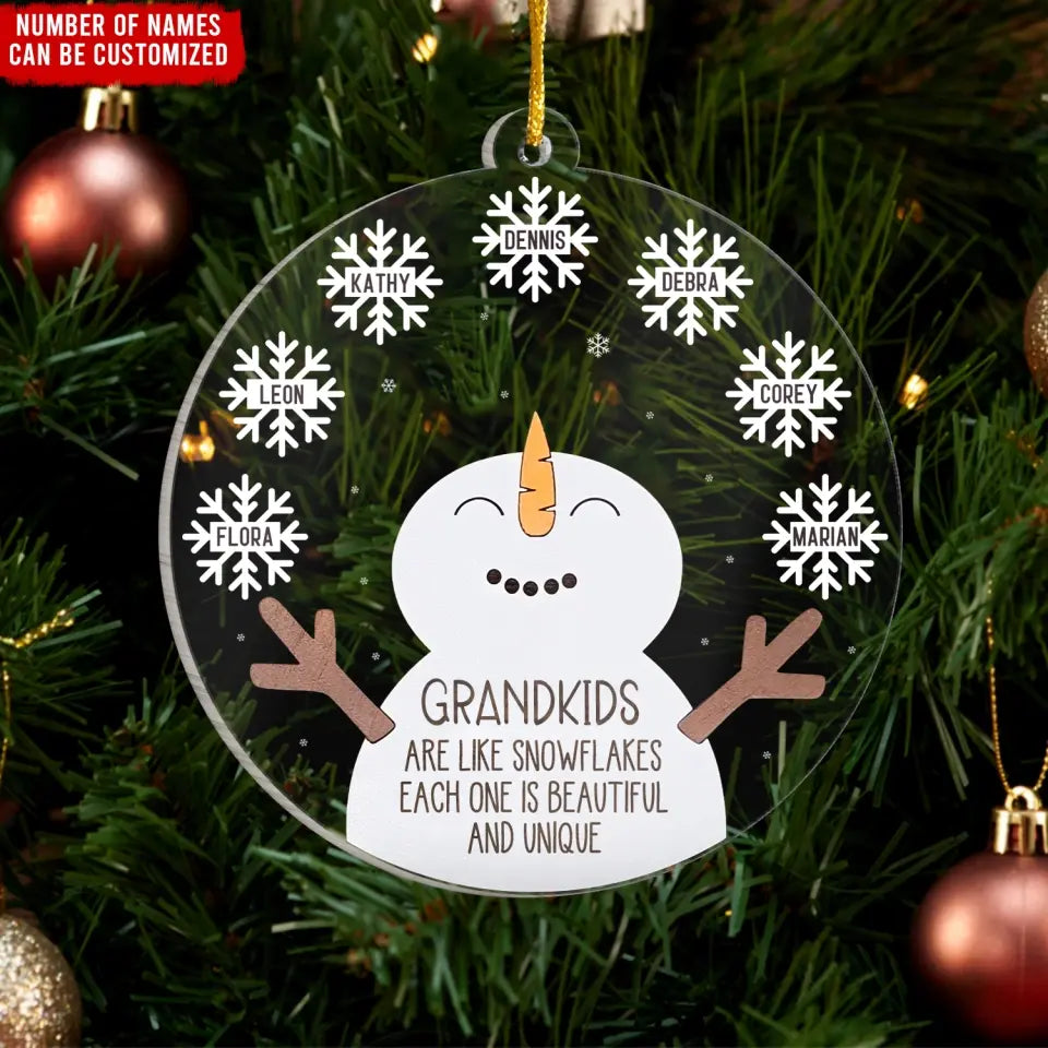 Grandkids Are Like Snowflakes - Personalized Acrylic Ornament, Grandchild Snowman Family - ORN216